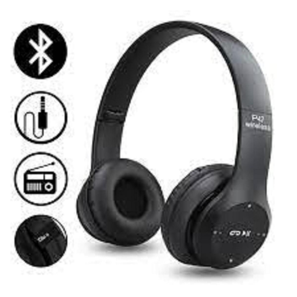 Bluetooth Foldable Headset with Microphone Support FM Radio TF for PC TV Smart Phones & Tablets