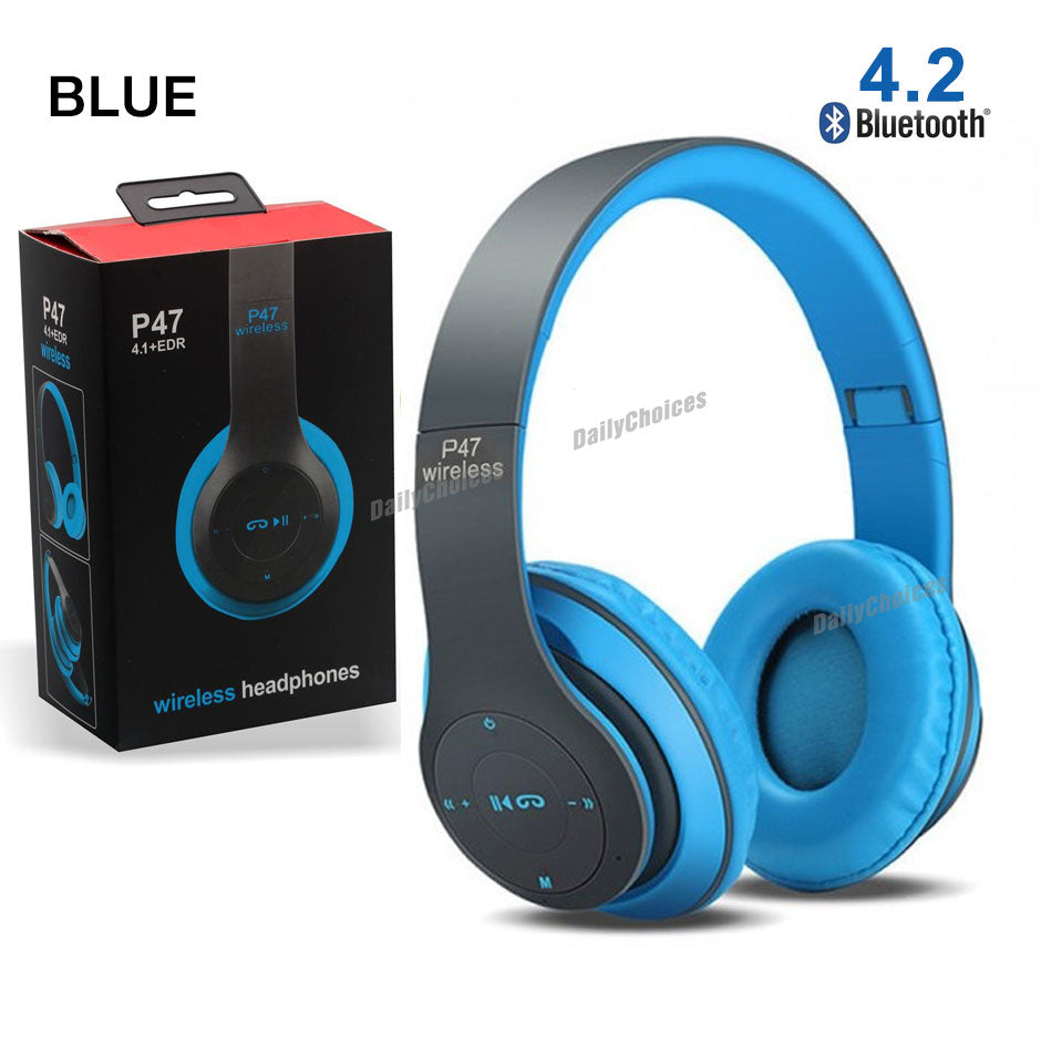 Bluetooth Foldable Headset with Microphone Support FM Radio TF for PC TV Smart Phones & Tablets