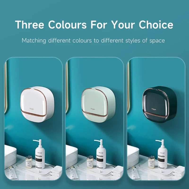 Self-Adhesive Wall-Mounted Luxury Soap Holder with Lid and Drainage Tray