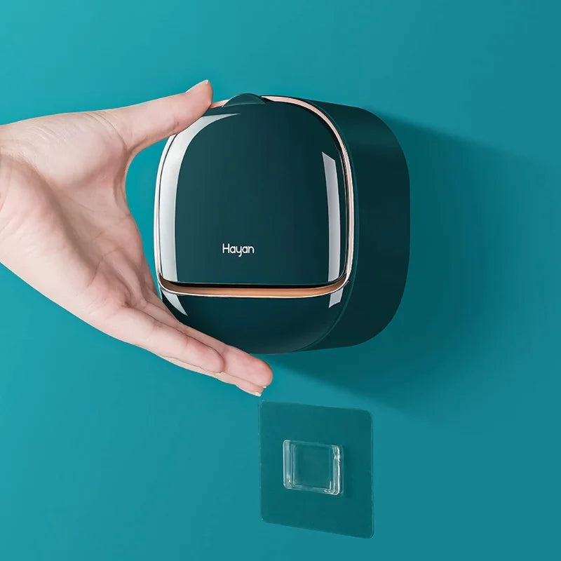 Self-Adhesive Wall-Mounted Luxury Soap Holder with Lid and Drainage Tray